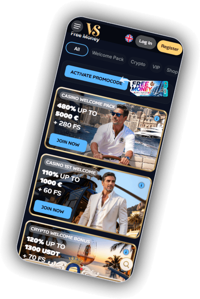 Free Money promotion list with welcome pack, first welcome and crypto bonus cards
